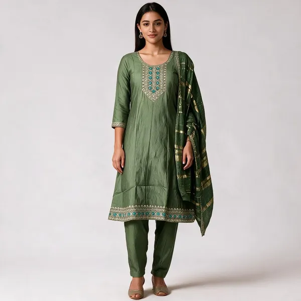Green_Roman_Silk_Embroidered_Kurta_Set_For_Women