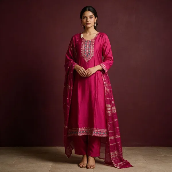 Magenta_Roman_Silk_Embroidered_Kurta_Set_For_Women