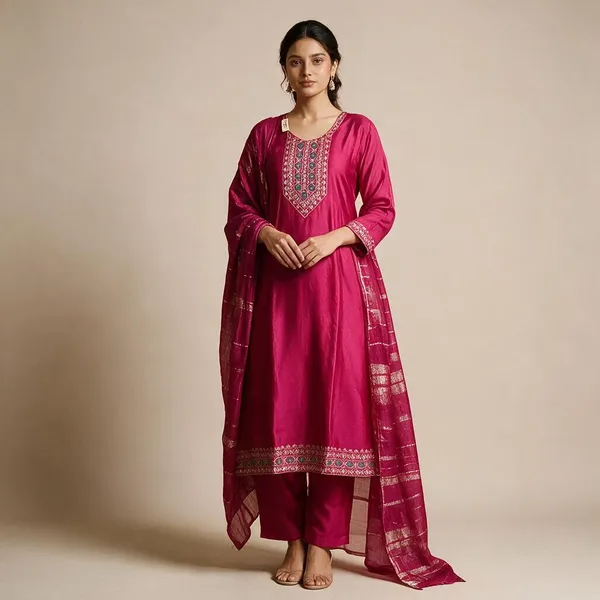 Magenta_Roman_Silk_Embroidered_Kurta_Set_For_Women