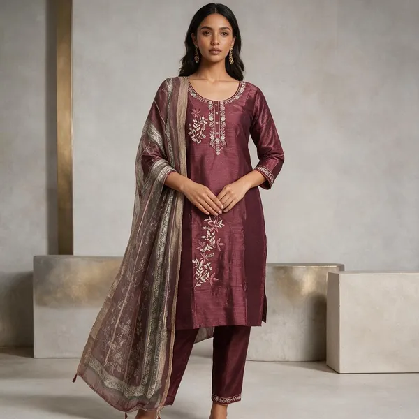 Wine_Roman_Silk_Embroidered_Kurta_Set_For_Women