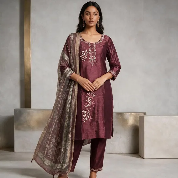Wine_Roman_Silk_Embroidered_Kurta_Set_For_Women