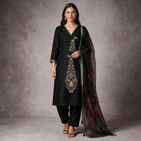 Black_Roman_Silk_Embroidered_Kurta_Set_For_Women
