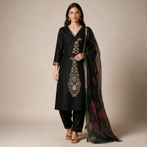 Black_Roman_Silk_Embroidered_Kurta_Set_For_Women