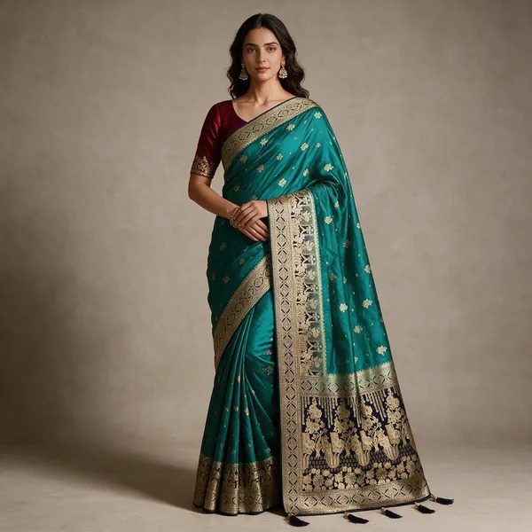 Teal_Silk_Traditional_Saree_For_Women