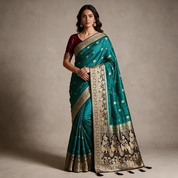 Teal_Silk_Traditional_Saree_For_Women
