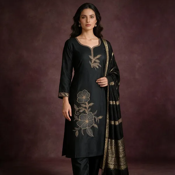 Black_Roman_Silk_Embroidered_Kurta_Set_For_Women