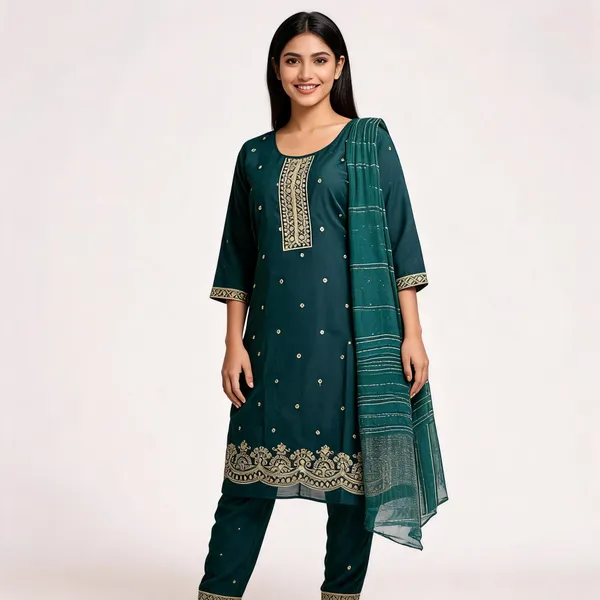 Teal_Roman_Silk_Embroidered_Kurta_Set_For_Women