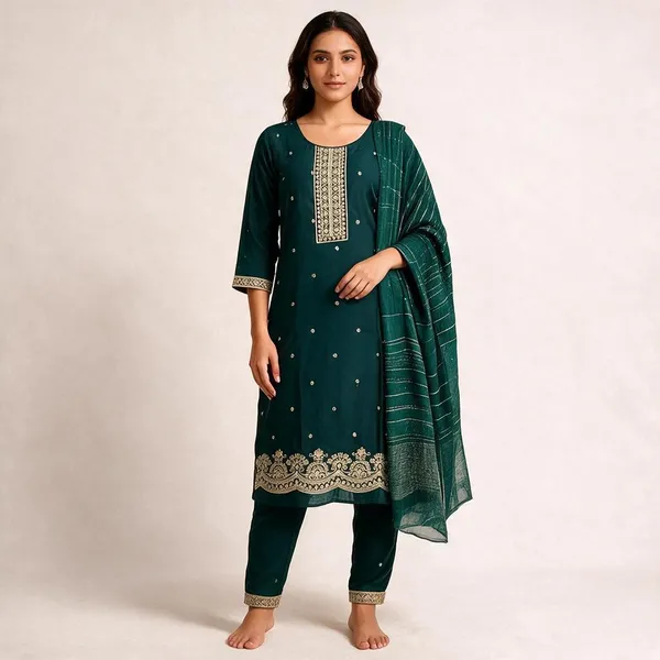 Teal_Roman_Silk_Embroidered_Kurta_Set_For_Women