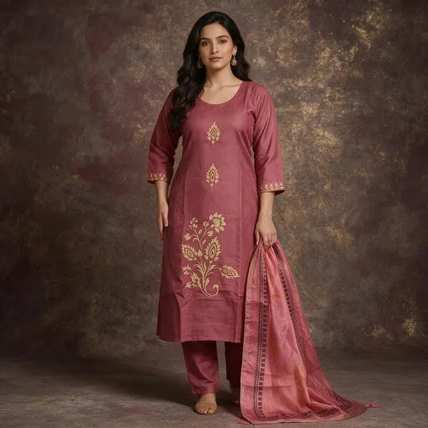 Peach_Roman_Silk_Embroidered_Kurta_Set_For_Women