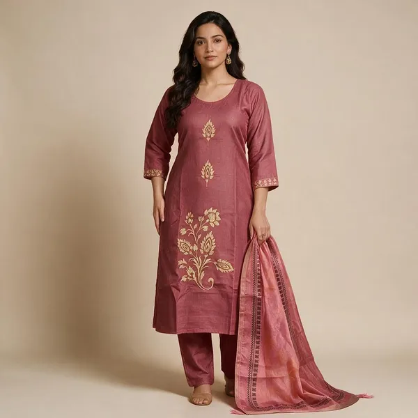 Peach_Roman_Silk_Embroidered_Kurta_Set_For_Women