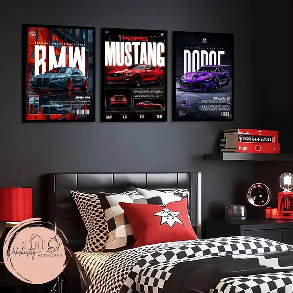 Engineered_Wood_Modern_Muscle_Car_Glossy_Wall_Poster_Set