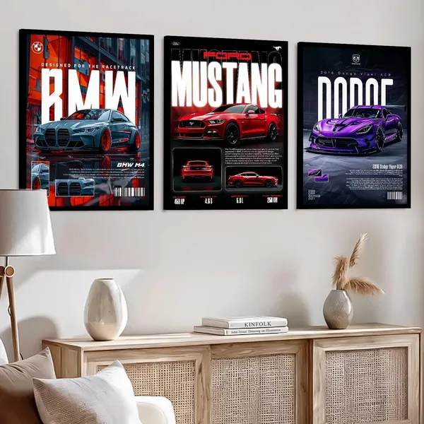 Engineered_Wood_Modern_Muscle_Car_Glossy_Wall_Poster_Set