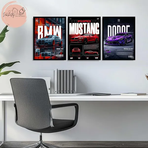 Engineered_Wood_Modern_Muscle_Car_Glossy_Wall_Poster_Set