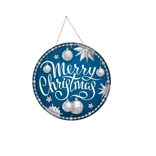 Engineered_Wood_Christmas_Round_Blue_Silver_Wall_Ornament