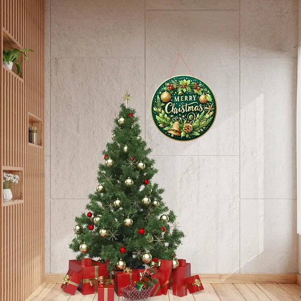 Engineered_Wood_Christmas_Round_Blue_Silver_Wall_Decoration
