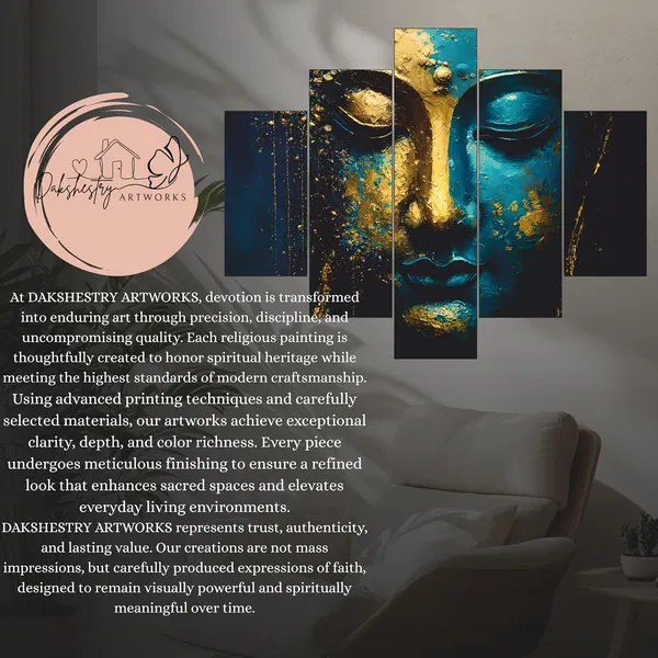 Engineered_Wood_Modern_Teal_Gold_Buddha_5_Panel_Canvas_Wall_Art
