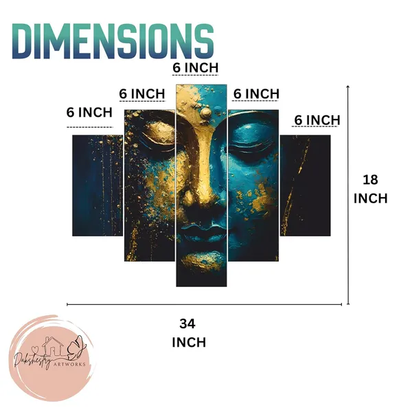 Engineered_Wood_Modern_Teal_Gold_Buddha_5_Panel_Canvas_Wall_Art