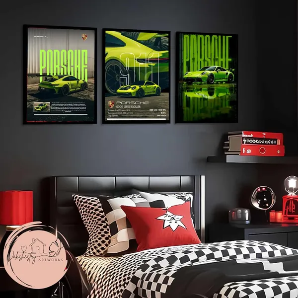 Mdf_Modern_Sports_Car_Multicolor_Wall_Art_Set
