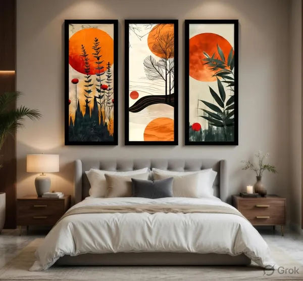 Engineered_Wood_Abstract_Orange_Sun_Bamboo_Wall_Painting