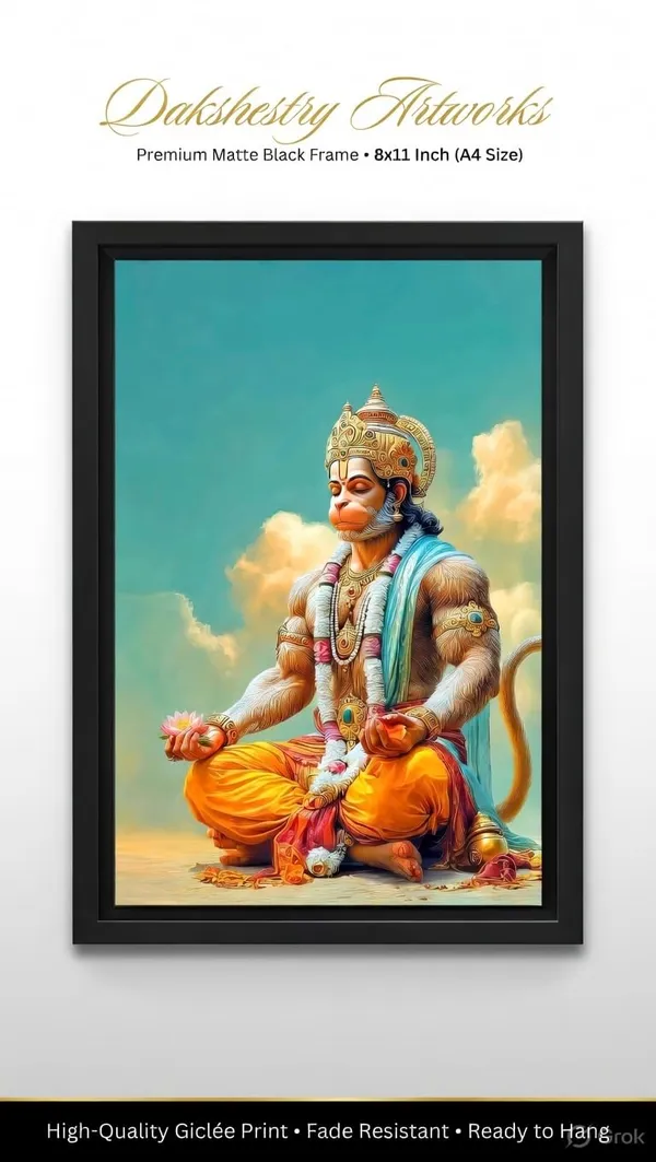 Engineered_Wood_Spiritual_Hanuman_Meditation_Framed_Wall_Art