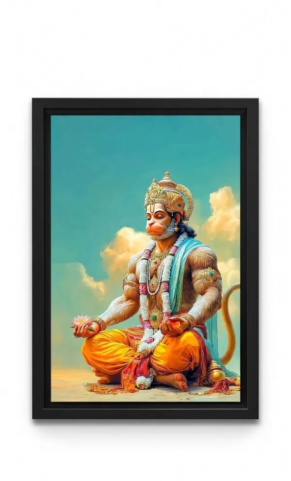 Engineered_Wood_Spiritual_Hanuman_Meditation_Framed_Wall_Art