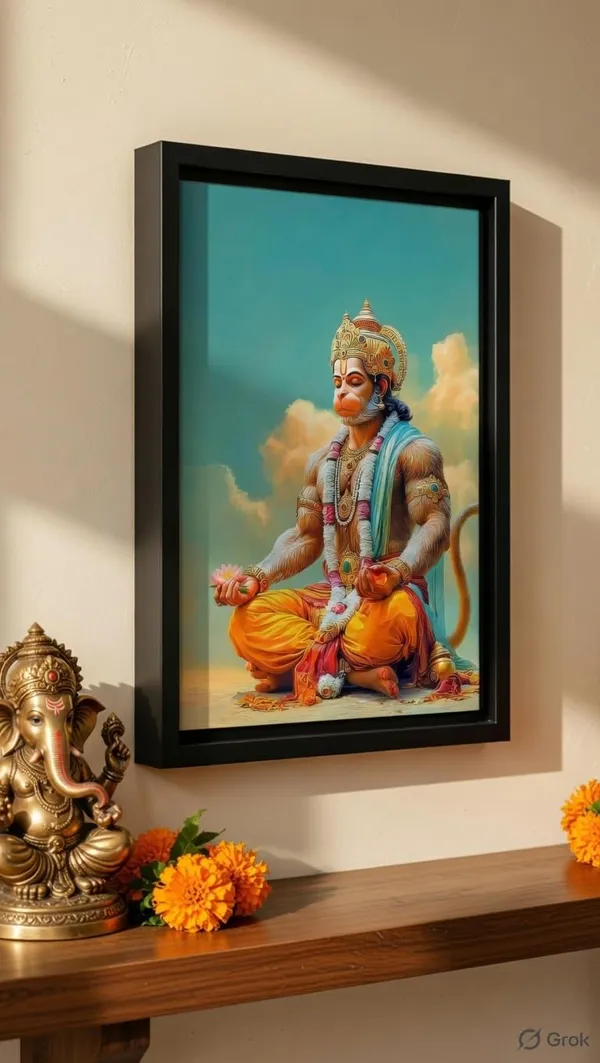 Engineered_Wood_Spiritual_Hanuman_Meditation_Framed_Wall_Art