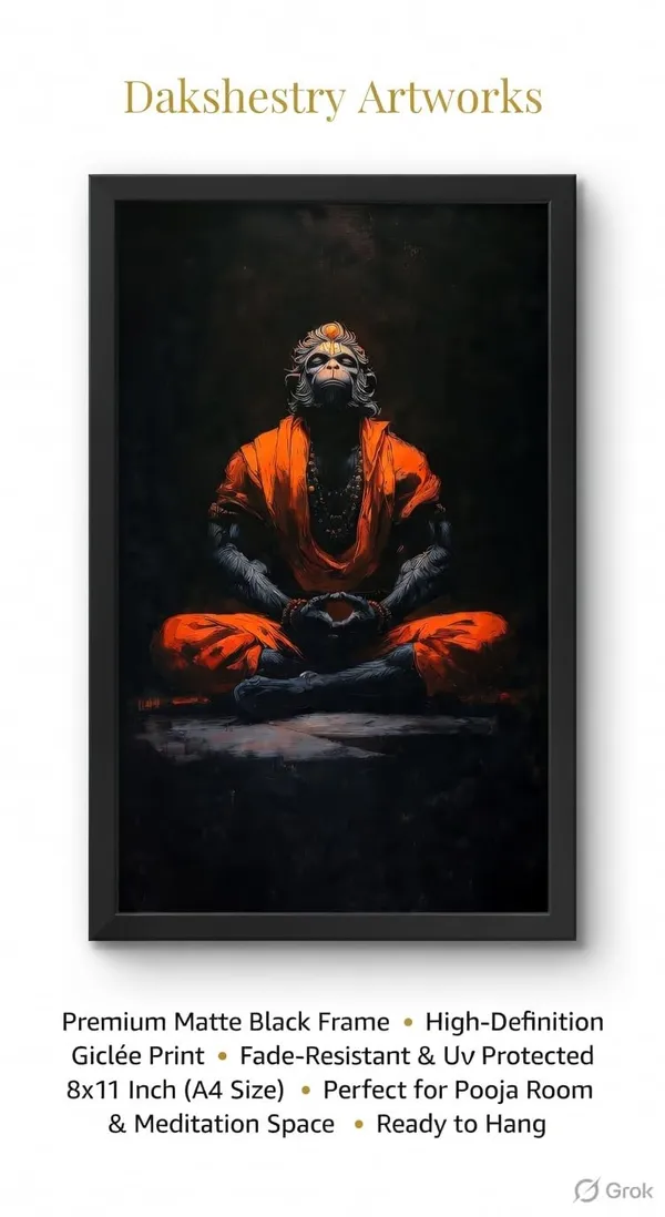 Engineered_Wood_Spiritual_Hanuman_Ji_Meditation_Framed_Wall_Art