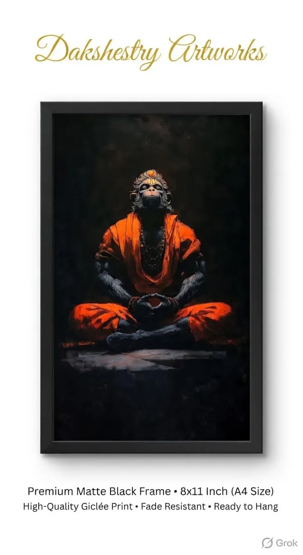 Engineered_Wood_Spiritual_Hanuman_Ji_Meditation_Framed_Wall_Art
