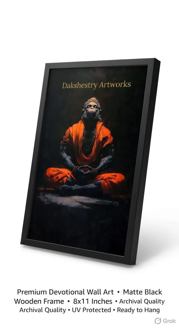 Engineered_Wood_Spiritual_Hanuman_Ji_Meditation_Framed_Wall_Art