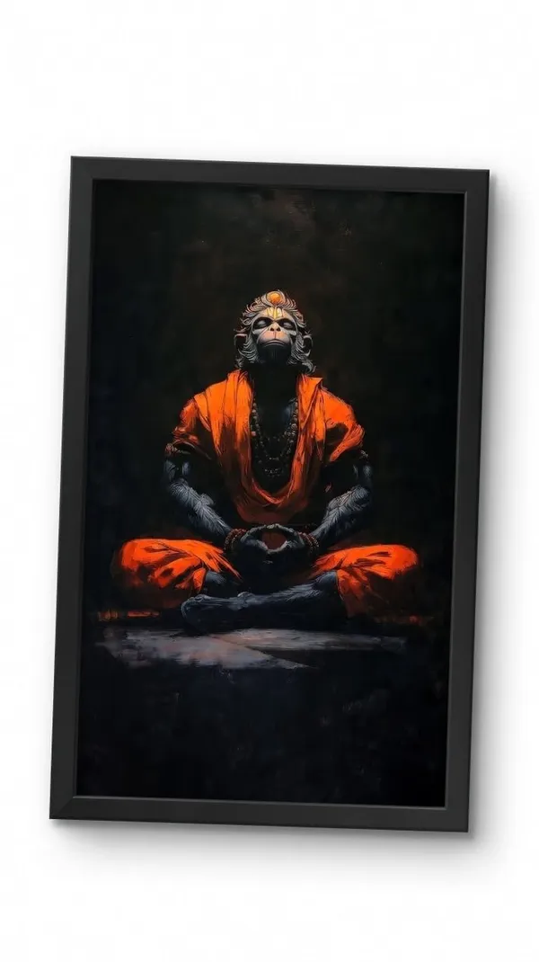 Engineered_Wood_Spiritual_Hanuman_Ji_Meditation_Framed_Wall_Art