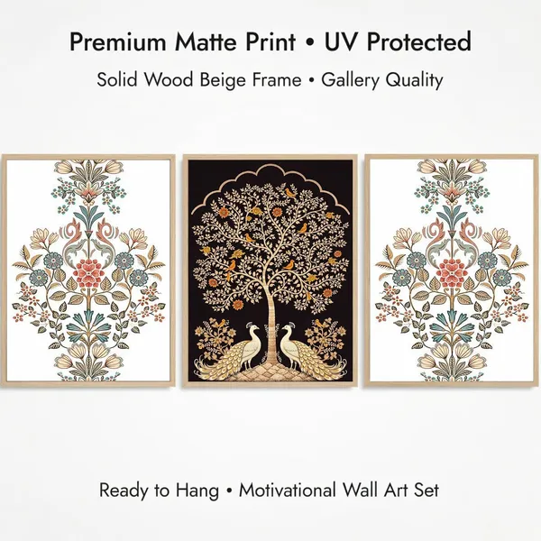 Mdf_Traditional_Peacock_Tree_Of_Life_Floral_Wall_Painting_Set