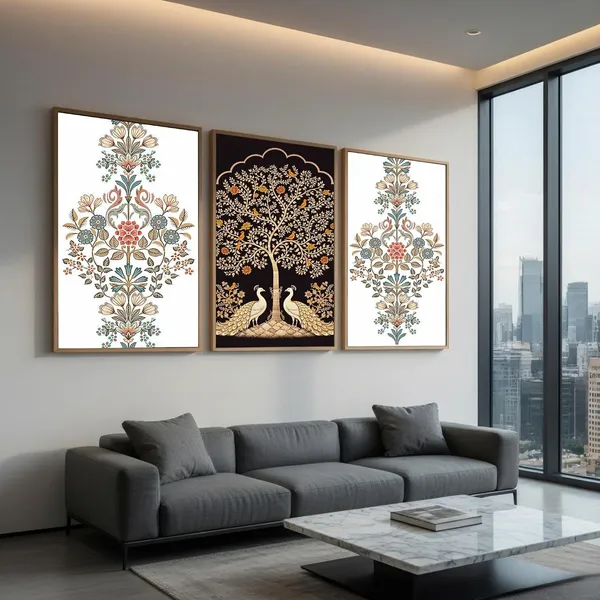 Mdf_Traditional_Peacock_Tree_Of_Life_Floral_Wall_Painting_Set