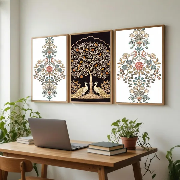 Mdf_Traditional_Peacock_Tree_Of_Life_Floral_Wall_Painting_Set