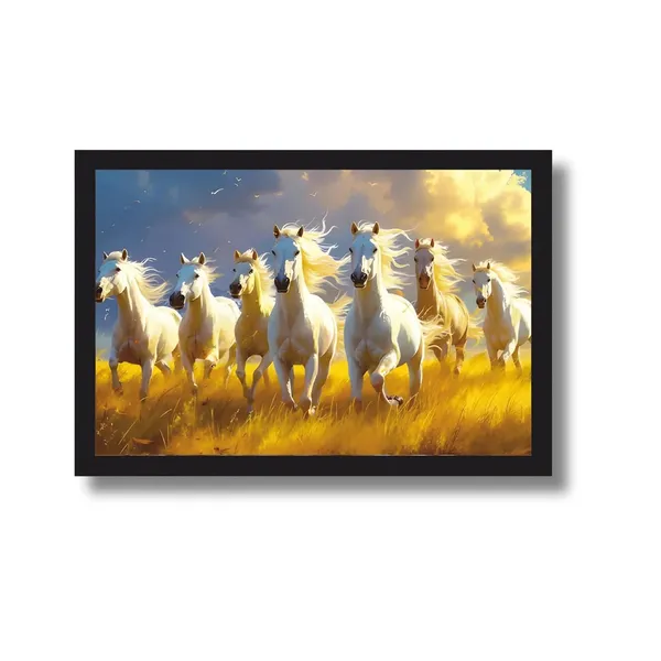Engineered_Wood_Modern_Running_White_Horses_Wall_Painting