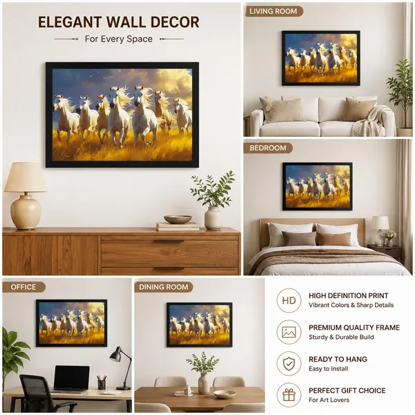 Engineered_Wood_Modern_Running_White_Horses_Wall_Painting