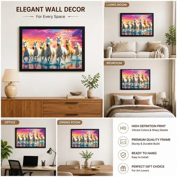 Engineered_Wood_Contemporary_Seven_Running_White_Horses_Wall_Painting