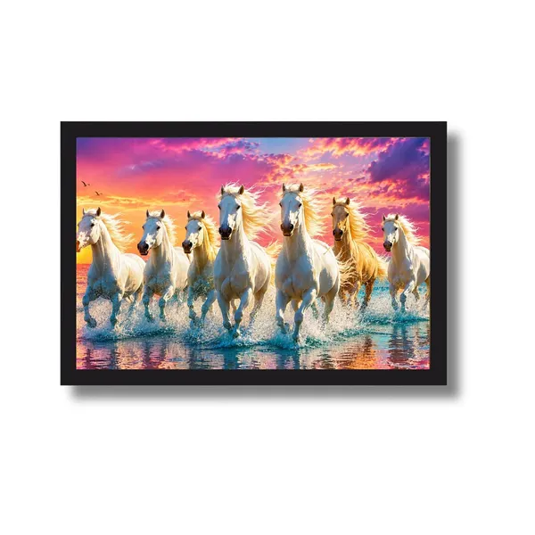 Engineered_Wood_Contemporary_Seven_Running_White_Horses_Wall_Painting