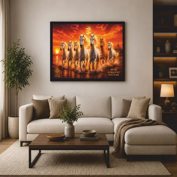 Engineered_Wood_Vastu_7_Running_Horses_Om_Symbol_Wall_Painting