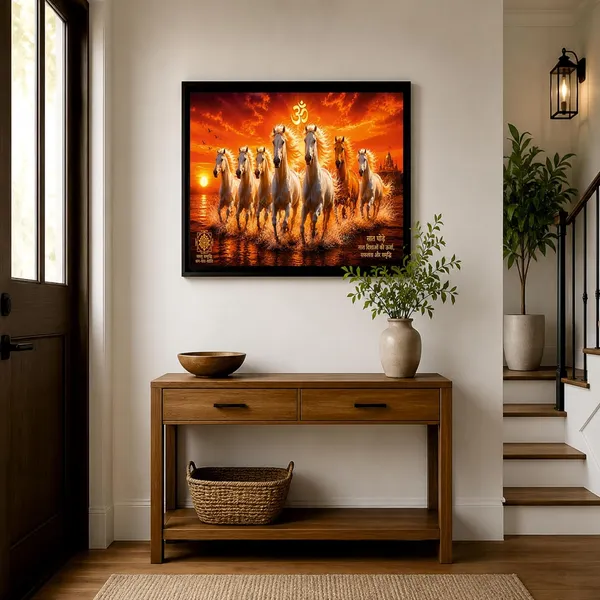 Engineered_Wood_Vastu_7_Running_Horses_Om_Symbol_Wall_Painting