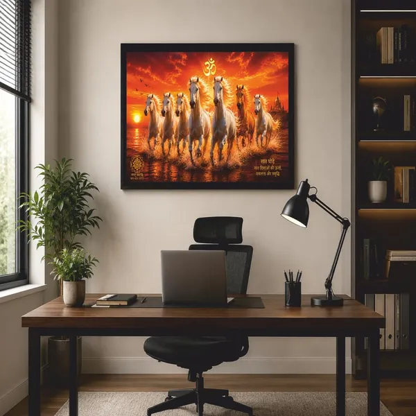 Engineered_Wood_Vastu_7_Running_Horses_Om_Symbol_Wall_Painting