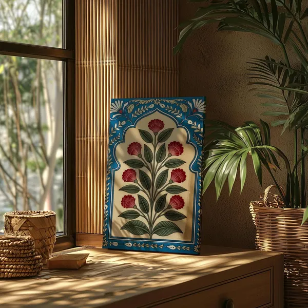 Engineered_Wood_Mughal_Floral_Motif_Framed_Wall_Painting