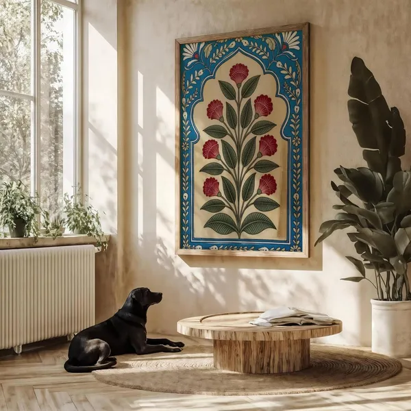 Engineered_Wood_Mughal_Floral_Motif_Framed_Wall_Painting