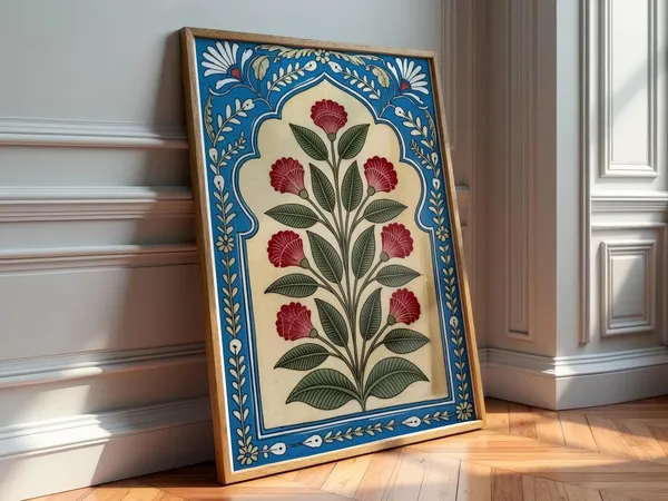 Engineered_Wood_Mughal_Floral_Motif_Framed_Wall_Painting