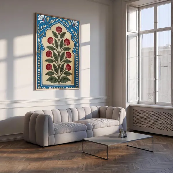 Engineered_Wood_Mughal_Floral_Motif_Framed_Wall_Painting