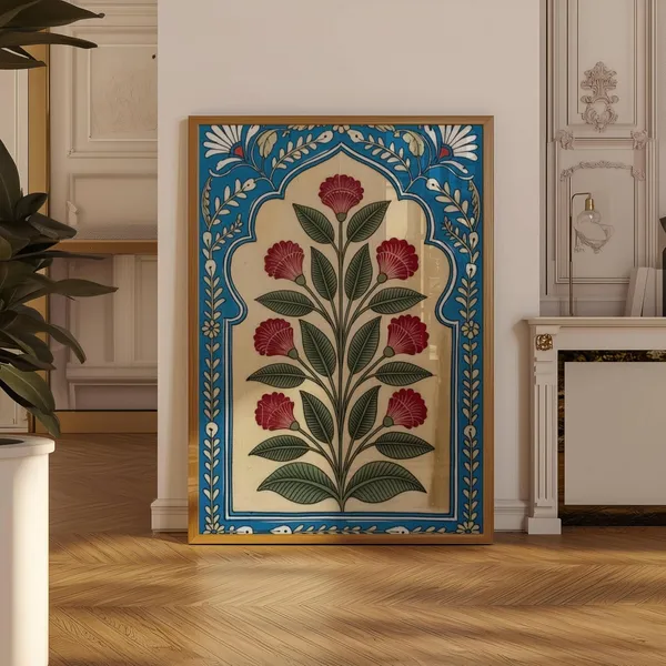 Engineered_Wood_Mughal_Floral_Motif_Framed_Wall_Painting