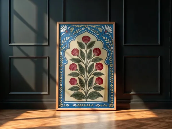 Engineered_Wood_Mughal_Floral_Motif_Framed_Wall_Painting