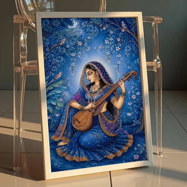 Engineered_Wood_Traditional_Meera_Bai_Veena_Framed_Wall_Painting