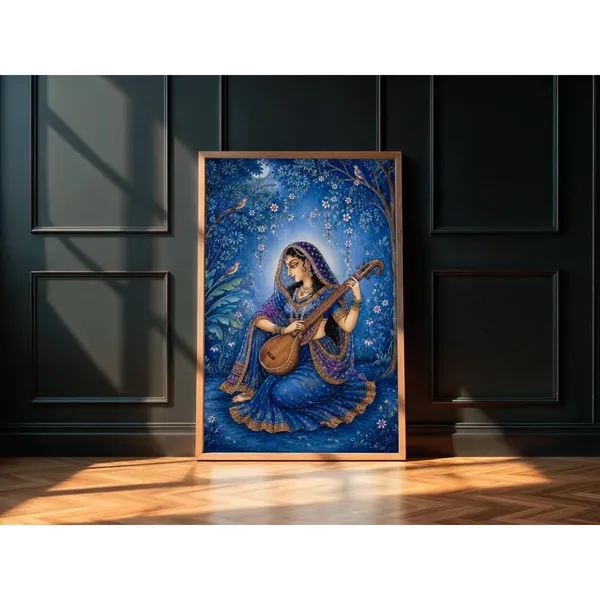 Engineered_Wood_Traditional_Meera_Bai_Veena_Framed_Wall_Painting