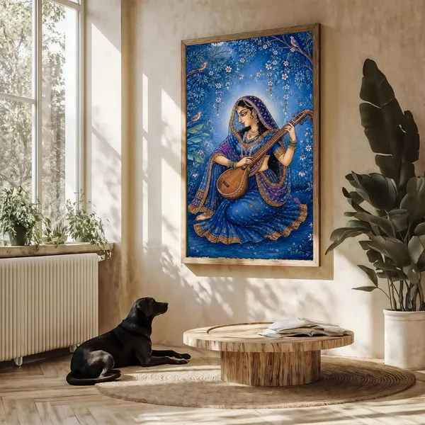 Engineered_Wood_Traditional_Meera_Bai_Veena_Framed_Wall_Painting