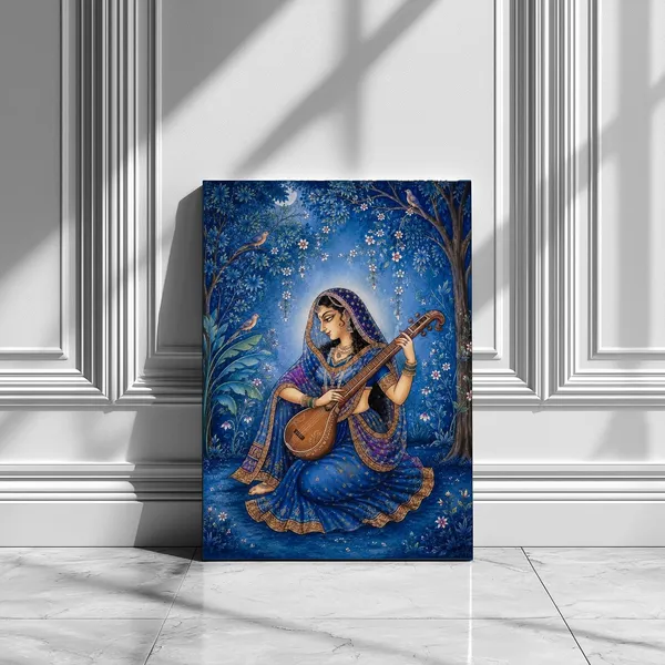 Engineered_Wood_Traditional_Meera_Bai_Veena_Framed_Wall_Painting